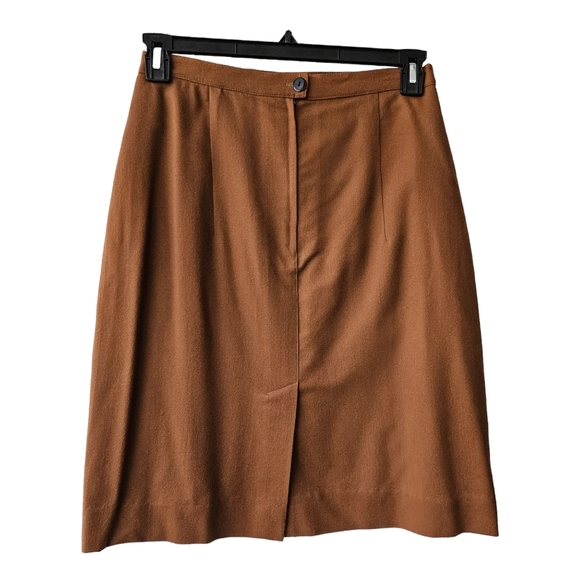Vintage straight midi skirt hand made cinnamon brown wool blend lined size M - Picture 2 of 9